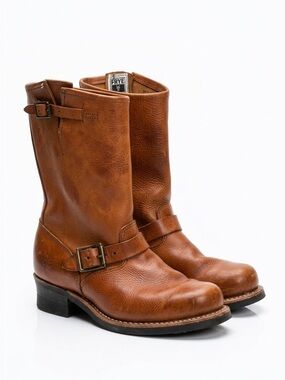 Frye Classic Brown Leather Engineer Boots Buckle Women’s Size 9.5